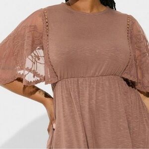 Knit Crew Neck Lace Dolman Sleeve Babydoll Top